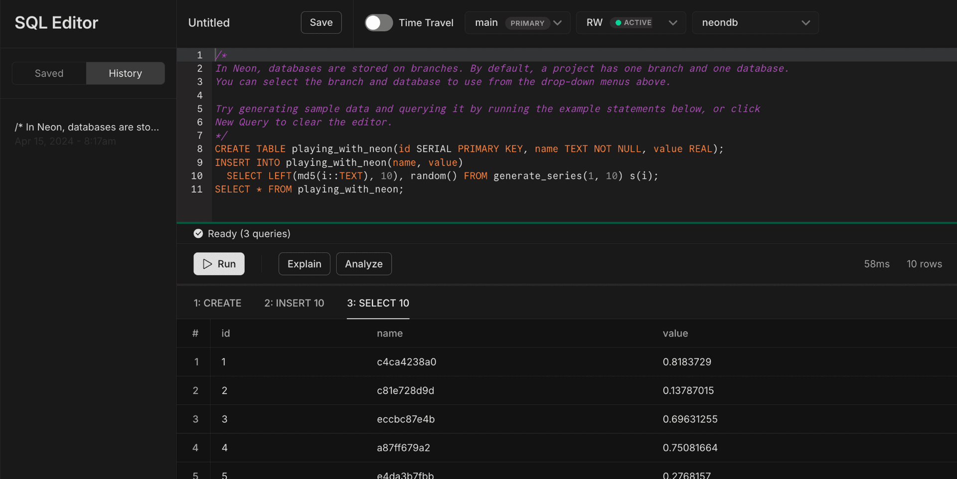 Neon SQL Editor